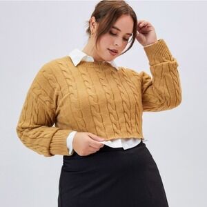 NEW‎ Cider Cable Knit Cropped Sweater 4XL Tan Pullover Textured Crewneck NWT